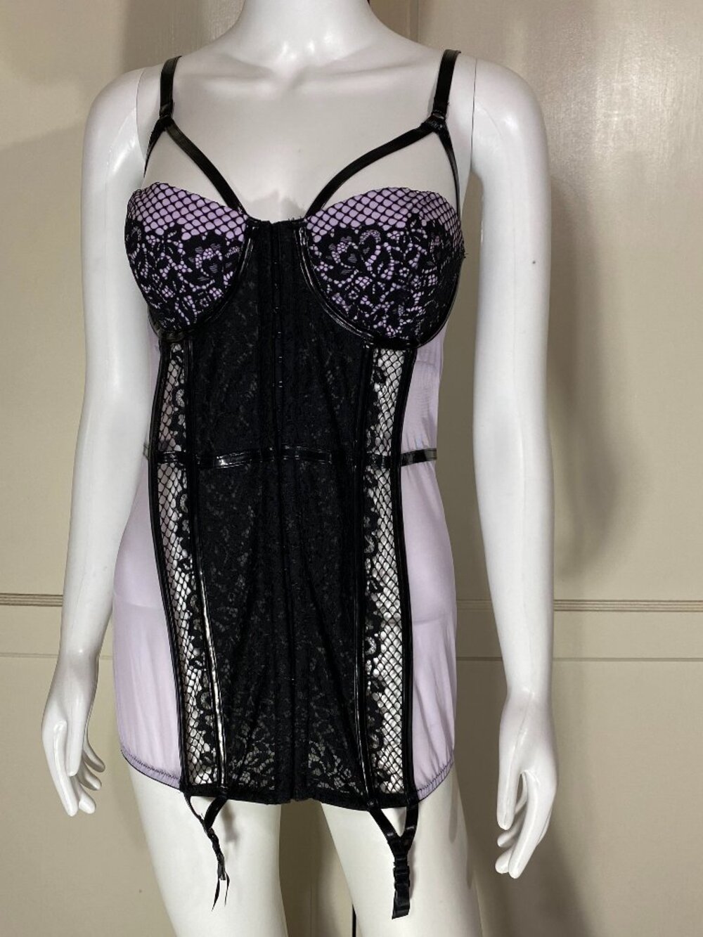 VICTORIA'S SECRET Black Lavender Lace Bustier Corset Garter Lingerie 36D NWT $98